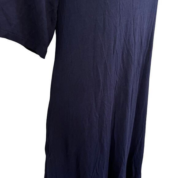 Nina Leonard Womens Embroidered Navy Blue Jersey Knit Short Sleeve Dress sz L - Picture 3 of 16
